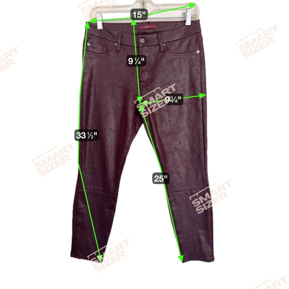 Women 7 For All Mankind 29" Soft Burgundy leather look Skinny Grunge Rock Pants - Picture 16 of 16